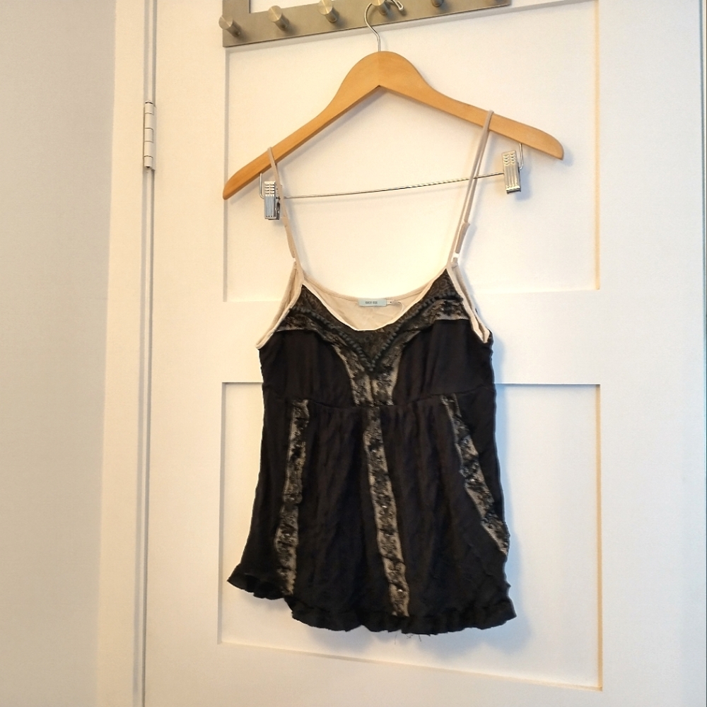 Kimchi Blue Black and Cream Lace Camisole Size M